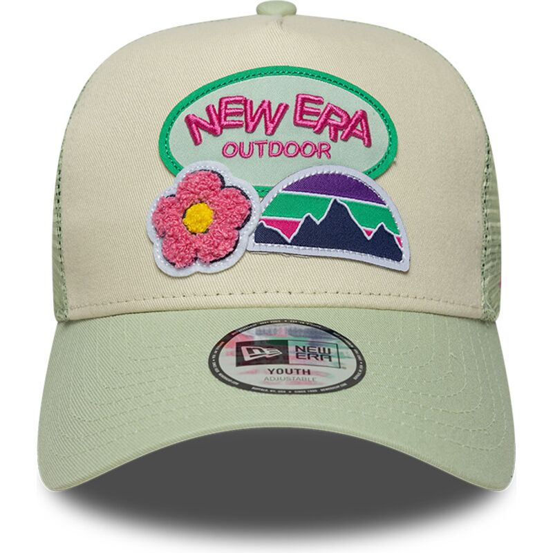 gorra-trucker-verde-y-beige-para-nino-a-frame-outdoor-de-new-era