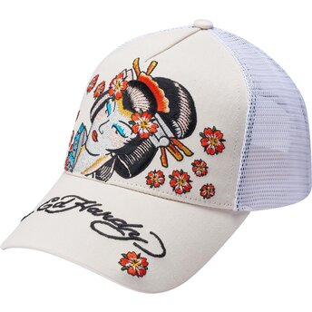 Ed Hardy Tokyo Geisha Beige Trucker Hat