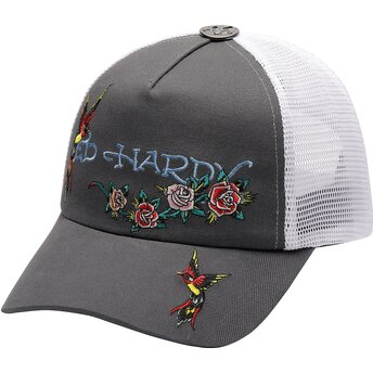 Ed Hardy Floral Swallow Grey and White Trucker Hat
