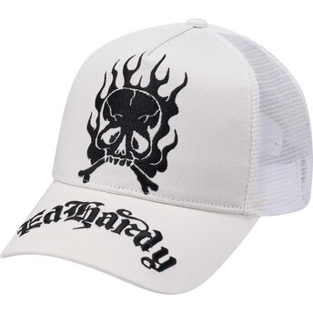 Gorra trucker blanca Gothic Skull In Flames de Ed Hardy