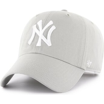 47 Brand Curved Brim Clean Up No Loop Label New York Yankees MLB Light Grey Adjustable Cap