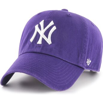 47 Brand Curved Brim Clean Up No Loop Label New York Yankees MLB Purple Adjustable Cap