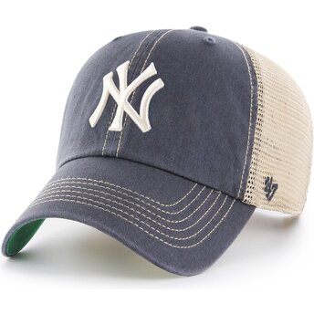 Gorra trucker gris y beige Clean Up Trawler Vintage Navy de New York Yankees MLB de 47 Brand