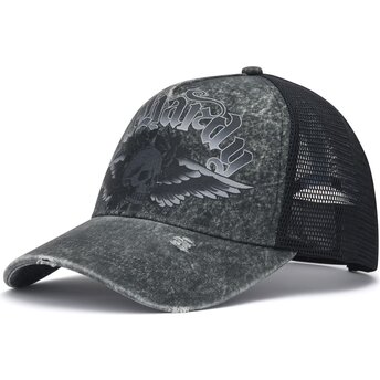 Gorra trucker gris Flaming Gothic Skull Washed de Ed Hardy
