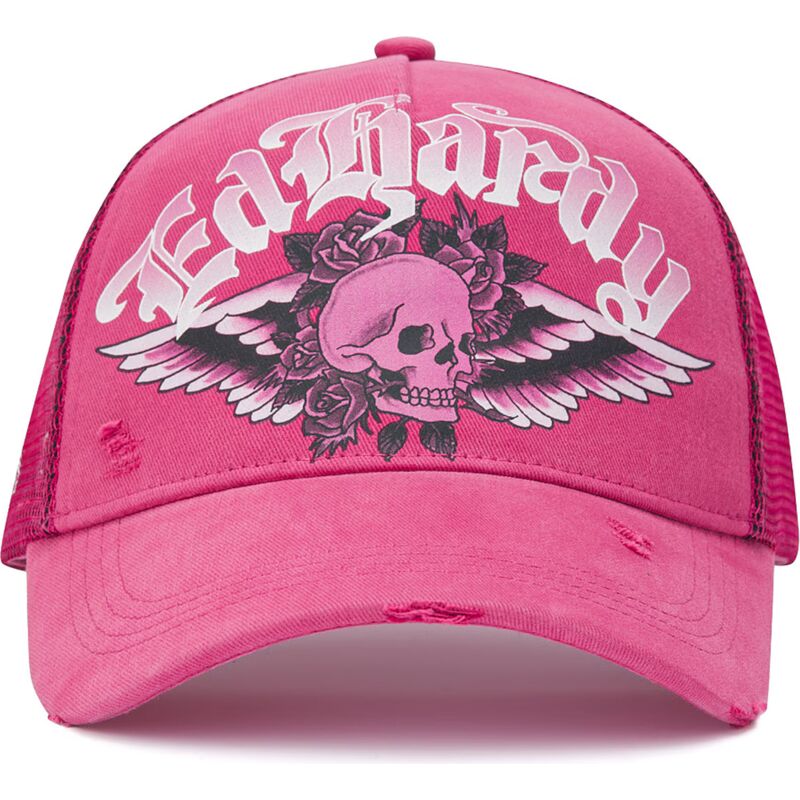 ed-hardy-flaming-gothic-skull-washed-pink-trucker-hat ed-hardy-flaming-gothic-skull-washed-pink-trucker-hat