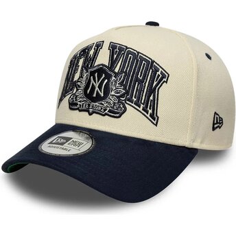 New Era Curved Brim E Frame Wordmark Suede New York Yankees MLB Beige and Navy Blue Snapback Cap
