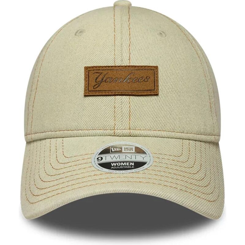 gorra-curva-beige-ajustable-con-logo-marron-9twenty-denim-de-new-york-yankees-mlb-de-new-era