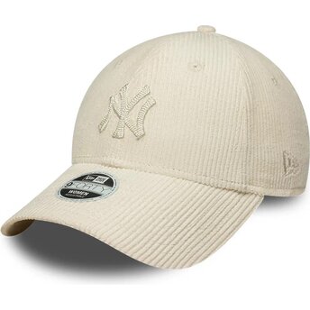 Gorra curva beige ajustable para mujer con logo beige 9FORTY Cord de New York Yankees MLB de New Era