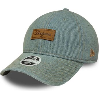 New Era Curved Brim Women Brown Logo 9TWENTY Denim Los Angeles Dodgers MLB Blue Adjustable Cap