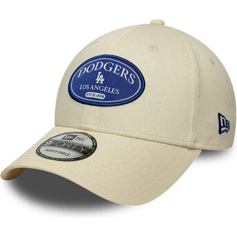New Era Curved Brim Blue Logo 9FORTY Patch Los Angeles Dodgers MLB Cream Adjustable Cap