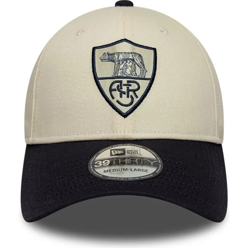 new-era-curved-brim-39thirty-seasonal-associazione-sportiva-roma-serie-a-beige-and-navy-blue-fitted-cap new-era-curved-brim-39thirty-seasonal-associazione-sportiva-roma-serie-a-beige-and-navy-blue-fitted-cap
