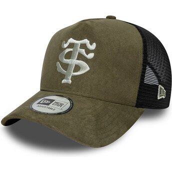 Gorra trucker verde y negra E Frame Faux Suede de Stade Toulousain Top 14 de New Era