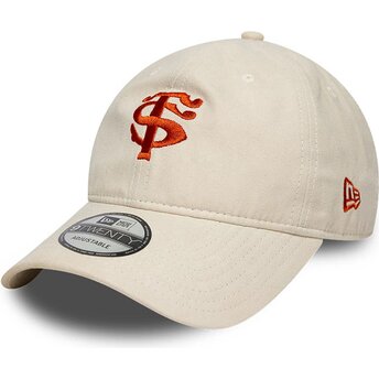 Gorra curva beige ajustable con logo rojo 9TWENTY Faux Suede de Stade Toulousain Top 14 de New Era