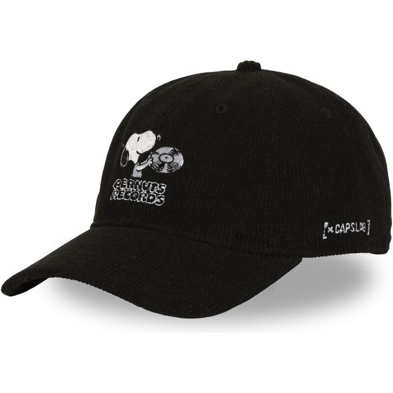 capslab-curved-brim-snoopy-pea8-rec-peanuts-records-black-adjustable-cap