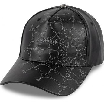 Gorra curva negra ajustable Spiderweb PU Leather de Ed Hardy