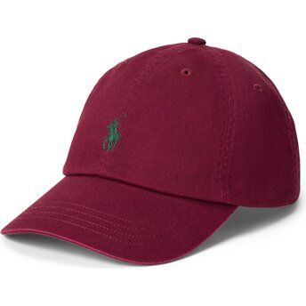 Gorra curva granate roja ajustable con logo verde Cotton Chino Classic Sport de Polo Ralph Lauren