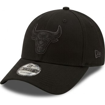Gorra curva negra ajustable con logo negro y gris 9FORTY Team Outline de Chicago Bulls NBA de New Era
