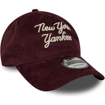 New Era Curved Brim 9TWENTY A Frame Cord Script New York Yankees MLB Maroon Adjustable Cap