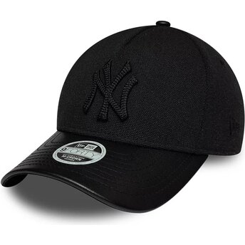 New Era Curved Brim Women Black Logo 9FORTY M-Crown A Frame Fabric Mix New York Yankees MLB Black Adjustable Cap