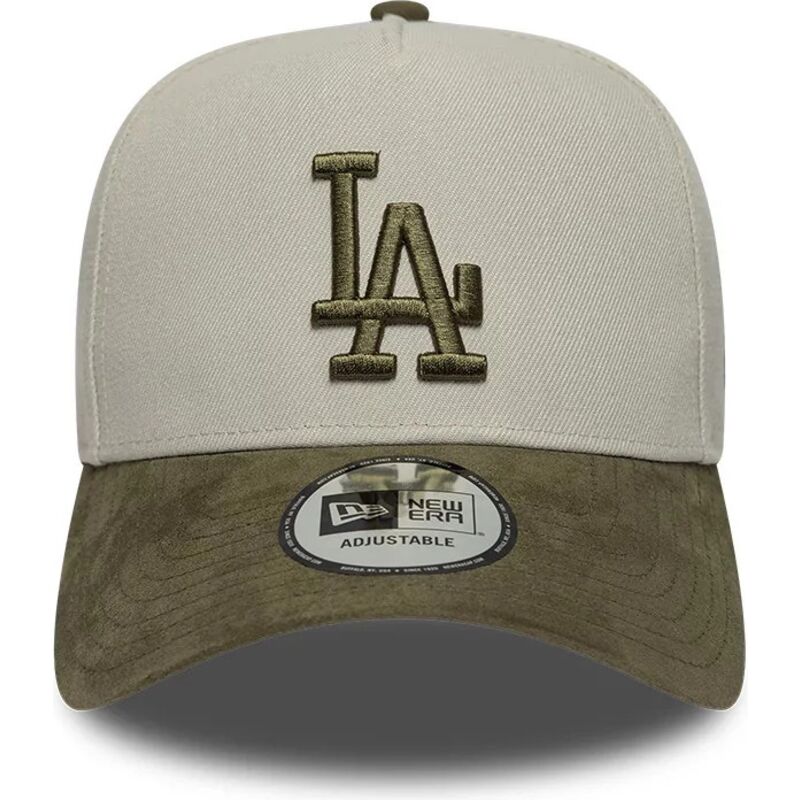 gorra-curva-verde-y-beige-snapback-con-logo-verde-e-frame-suede-visor-de-los-angeles-dodgers-mlb-de-new-era