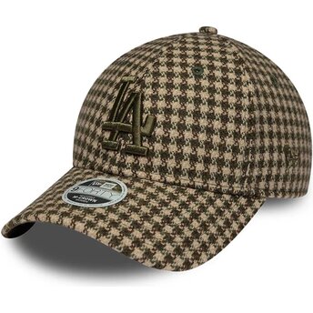 Gorra curva verde y marrón ajustable para mujer 9FORTY M-Crown Houndstooth de Los Angeles Dodgers MLB de New Era