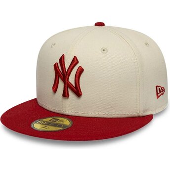 Gorra plana beige y roja ajustada con logo rojo 59FIFTY League Essential de New York Yankees MLB de New Era