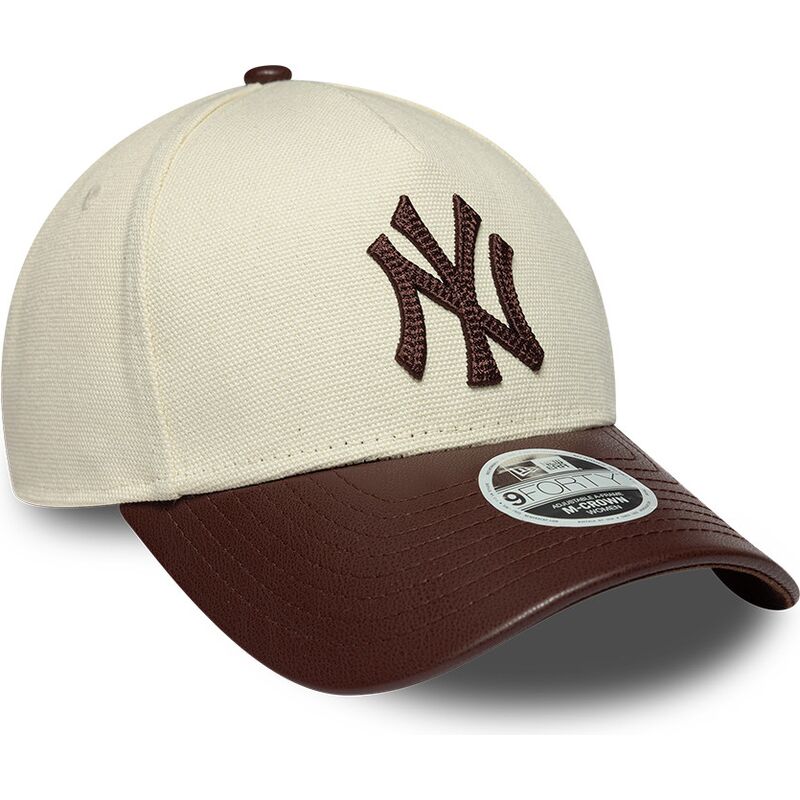 gorra-curva-beige-y-marron-ajustable-para-mujer-9forty-m-crown-fabric-mix-de-new-york-yankees-mlb-de-new-era gorra-curva-beige-y-marron-ajustable-para-mujer-9forty-m-crown-fabric-mix-de-new-york-yankees-mlb-de-new-era
