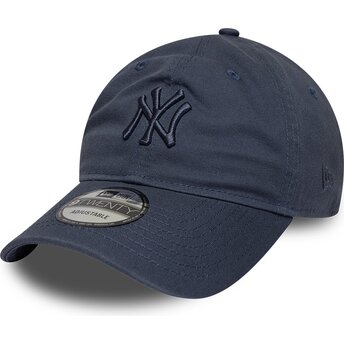 New Era Curved Brim Blue Logo 9TWENTY Washed Midi Logo New York Yankees MLB Blue Adjustable Cap