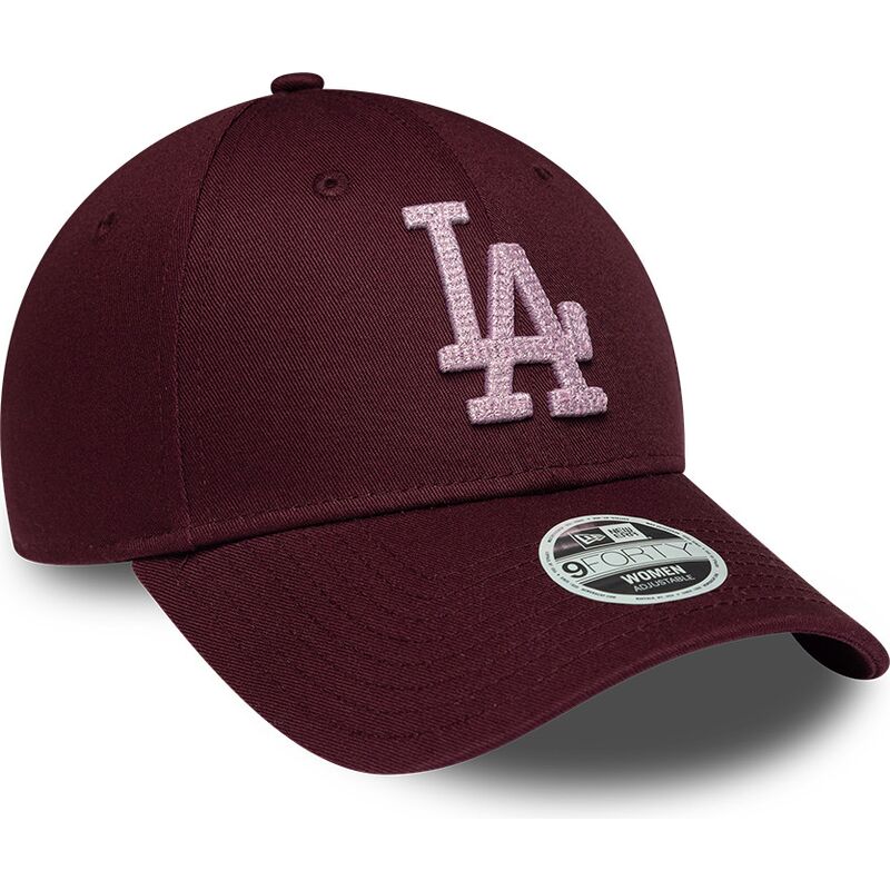 new-era-curved-brim-women-pink-logo-9forty-metallic-los-angeles-dodgers-mlb-maroon-adjustable-cap