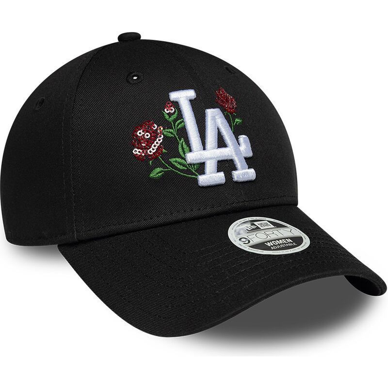 new-era-curved-brim-women-9forty-rose-sequin-los-angeles-dodgers-mlb-black-snapback-cap