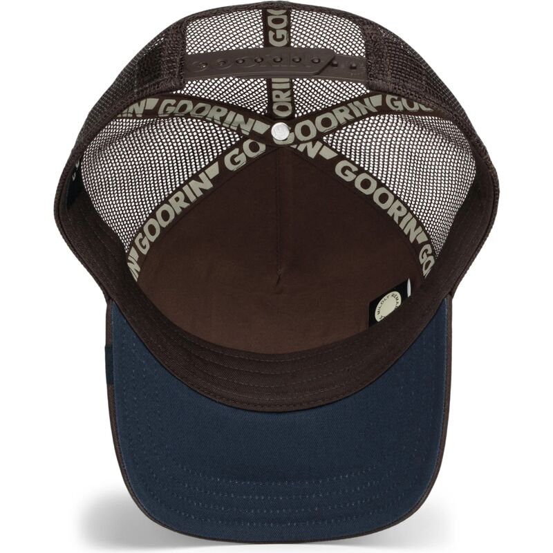 gorra-trucker-marron-y-azul-marino-ardilla-over-the-line-squirrel-out-of-bounds-nuts-the-farm-de-goorin-bros