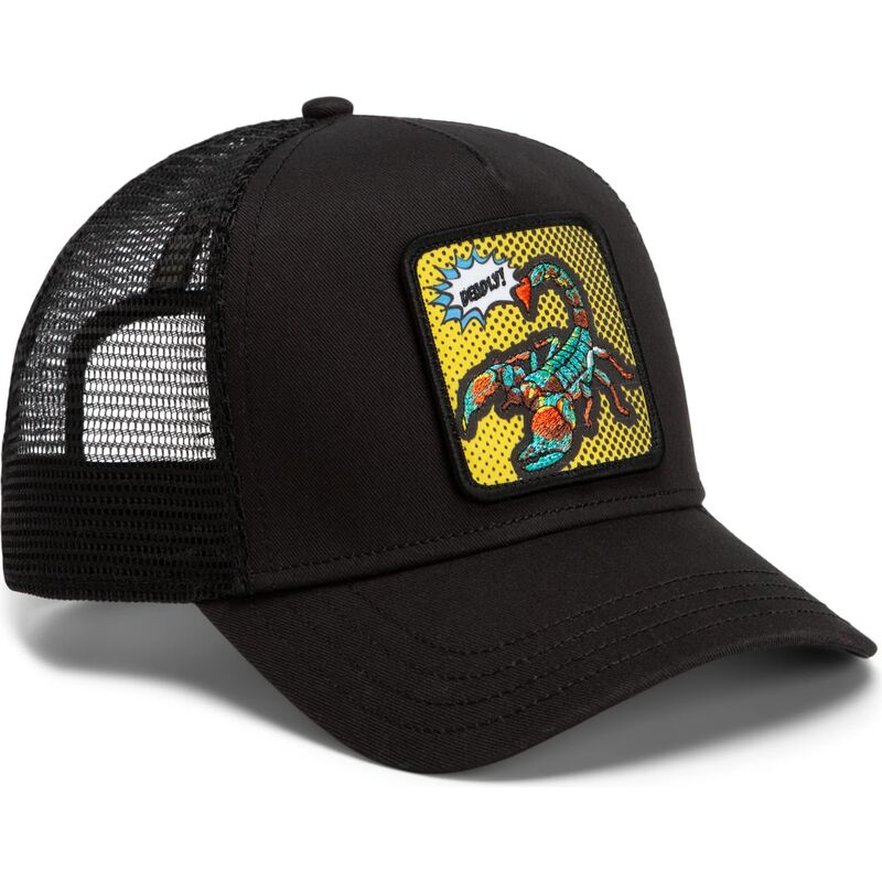 gorra-trucker-negra-escorpion-deadly-scorpion-pop-art-strikes-back-the-farm-de-goorin-bros