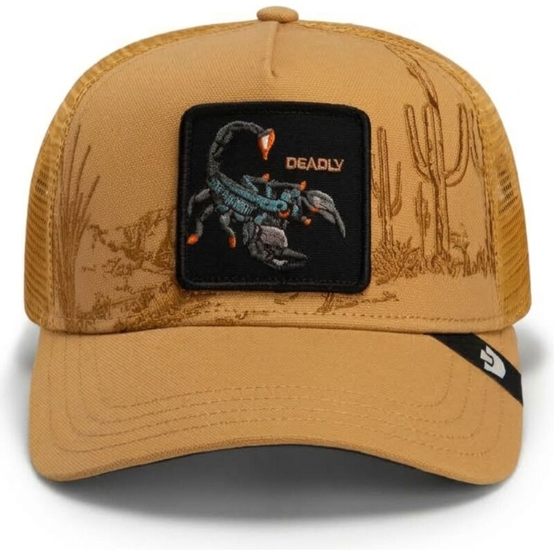 goorin-bros-scorpion-scorpion-badlands-deadly-the-farm-brown-trucker-hat goorin-bros-scorpion-scorpion-badlands-deadly-the-farm-brown-trucker-hat