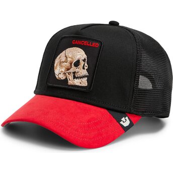 Gorra trucker negra y roja calavera Cancelled Skull Trucker Microsuede The Farm de Goorin Bros.