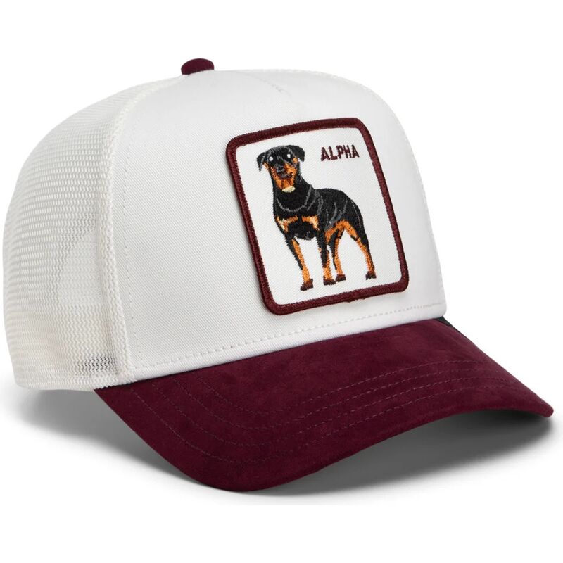 gorra-trucker-blanca-y-granate-rottweiler-suede-alpha-microsuede-the-farm-de-goorin-bros gorra-trucker-blanca-y-granate-rottweiler-suede-alpha-microsuede-the-farm-de-goorin-bros