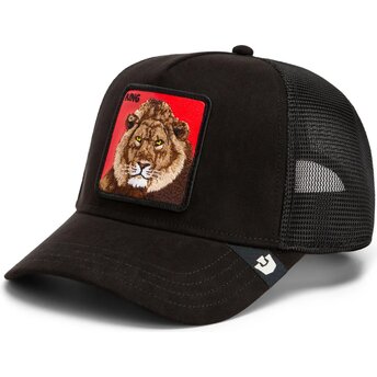 Gorra trucker negra y roja león Re Leone Rosso Microsuede King The Farm de Goorin Bros.
