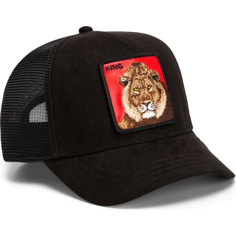 gorra-trucker-negra-y-roja-leon-re-leone-rosso-microsuede-king-the-farm-de-goorin-bros