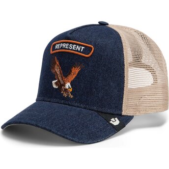 Gorra trucker azul marino y beige águila Represent Rocker Denim After Dark The Farm de Goorin Bros.