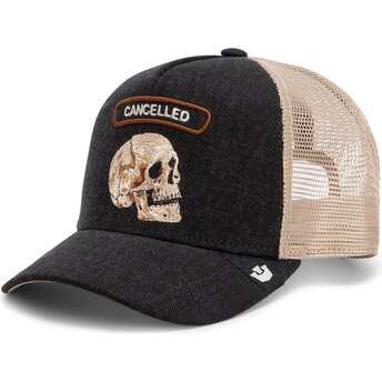 Gorra trucker negra y beige calavera Cancelled Rocker Denim After Dark The Farm de Goorin Bros.