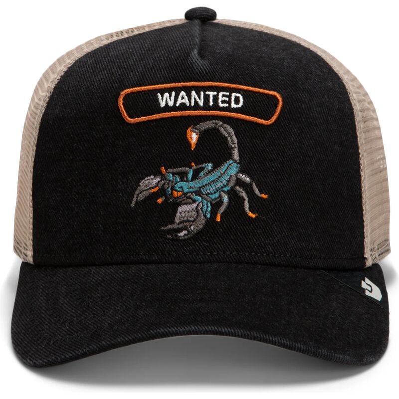 gorra-trucker-negra-y-beige-escorpion-wanted-rocker-denim-after-dark-the-farm-de-goorin-bros gorra-trucker-negra-y-beige-escorpion-wanted-rocker-denim-after-dark-the-farm-de-goorin-bros