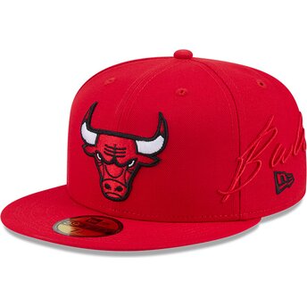 New Era Flat Brim 59FIFTY Side Script Chicago Bulls NBA Red Fitted Cap