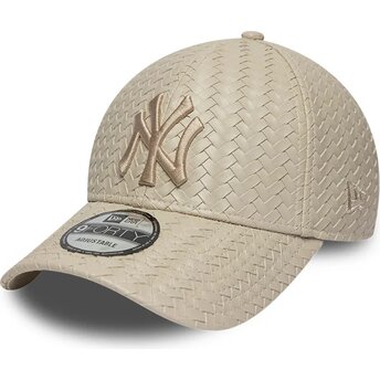 New Era Curved Brim 9FORTY PU Weave New York Yankees MLB Beige Adjustable Cap with Beige Logo
