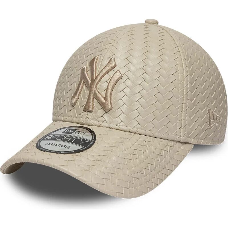 new-era-curved-brim-9forty-pu-weave-new-york-yankees-mlb-beige-adjustable-cap-with-beige-logo