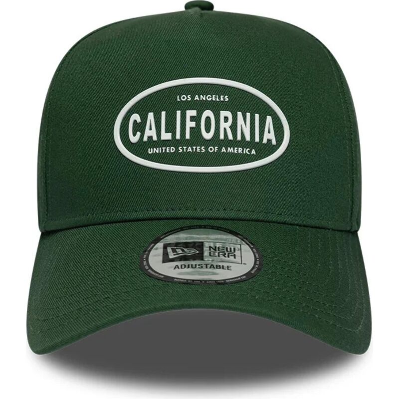 new-era-curved-brim-california-e-frame-rubber-logo-los-angeles-green-snapback-cap