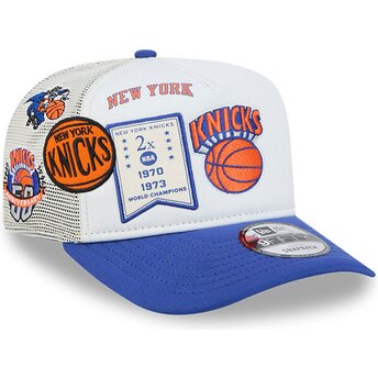 Gorra trucker blanca y azul Hardwood Classics 9FIFTY A Frame Precurved de New York Knicks NBA de New Era