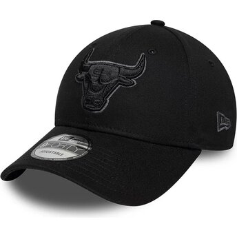 Gorra curva negra ajustable con logo negro y gris 9FORTY Team Outline de Chicago Bulls NBA de New Era