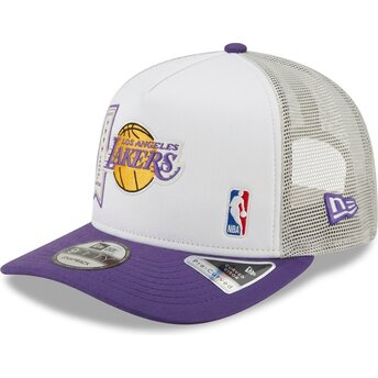 Gorra trucker violeta y blanca 9FIFTY A Frame Precurved Multi Patch de Los Angeles Lakers NBA de New Era