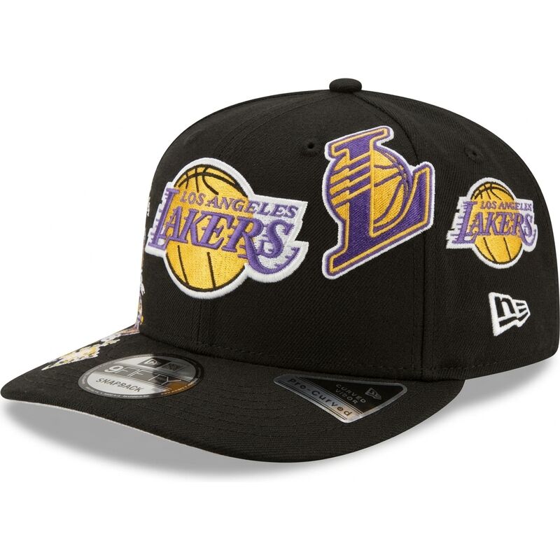 new-era-curved-brim-9fifty-a-frame-precurved-multi-patch-los-angeles-lakers-nba-black-snapback-cap