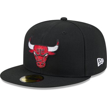 Gorra plana negra ajustada 59FIFTY Rhinestone Badge de Chicago Bulls NBA de New Era