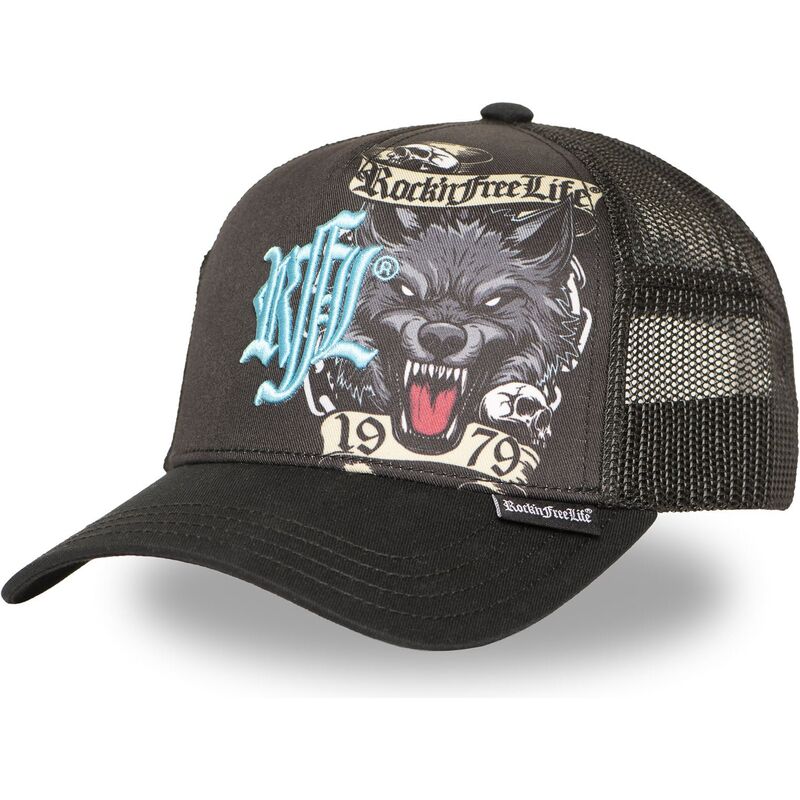 rocknfreelife-n266-chained-wolf-black-trucker-hat rocknfreelife-n266-chained-wolf-black-trucker-hat